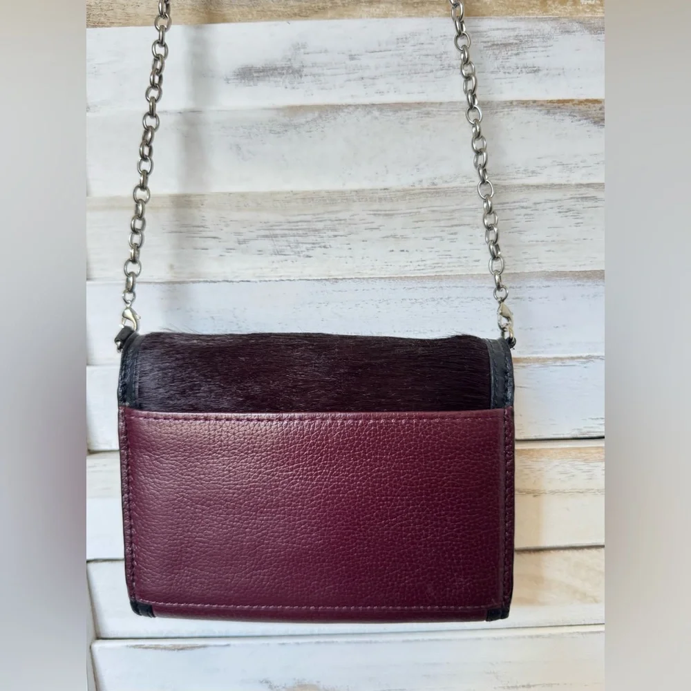 Brighton CITY BLOCK Medium Tech Wallet Chestnut Leather Calf's Hair Crossbody